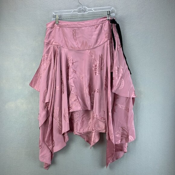 Coach Skirt Womens 10 Pink Silk Palm Tree Print Jacquard Tiered Handkerchief Hem - Picture 1 of 16